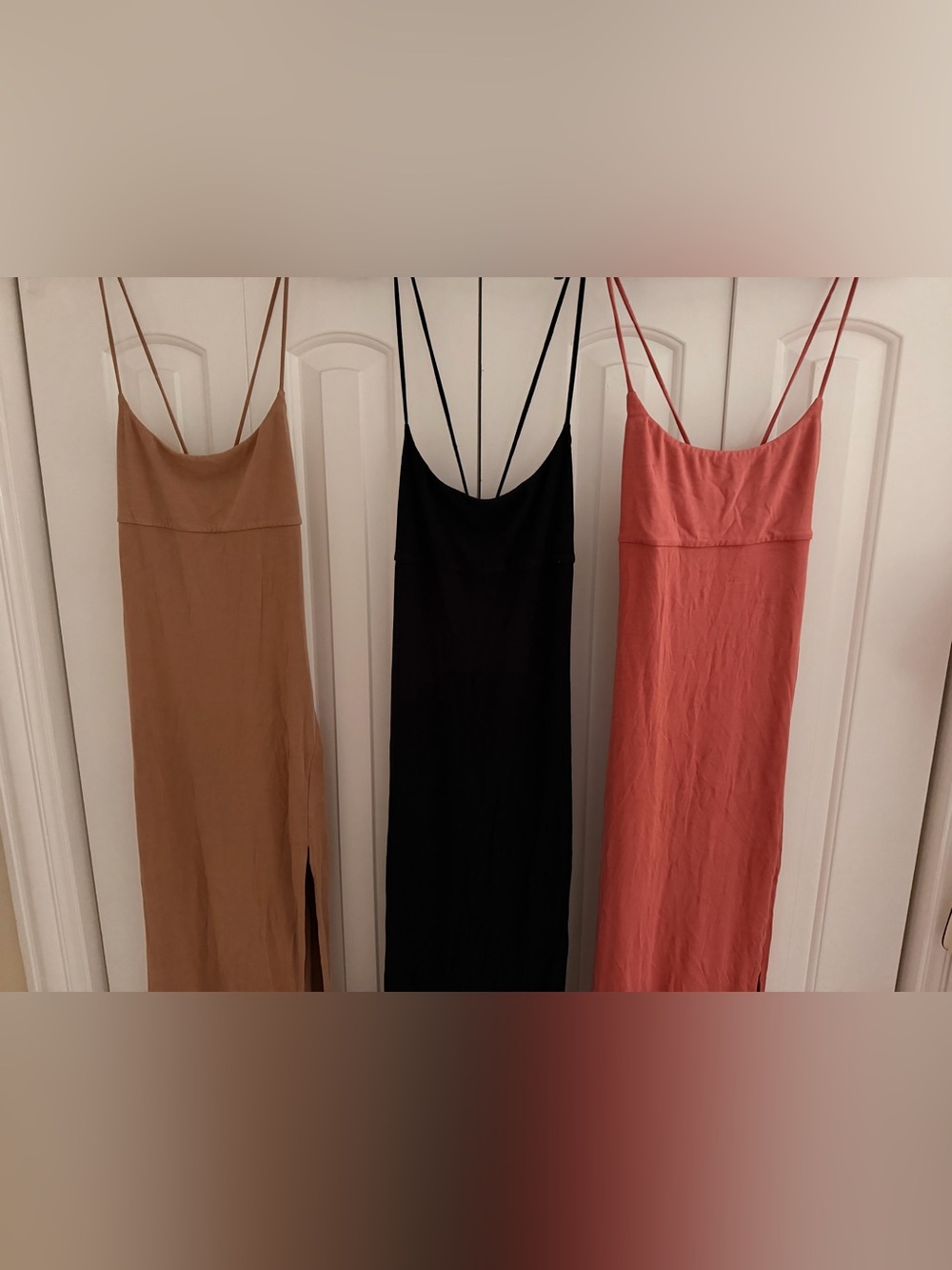 Aritzia Midi Slip Dress Trio choose one — Black, Tan, Coral